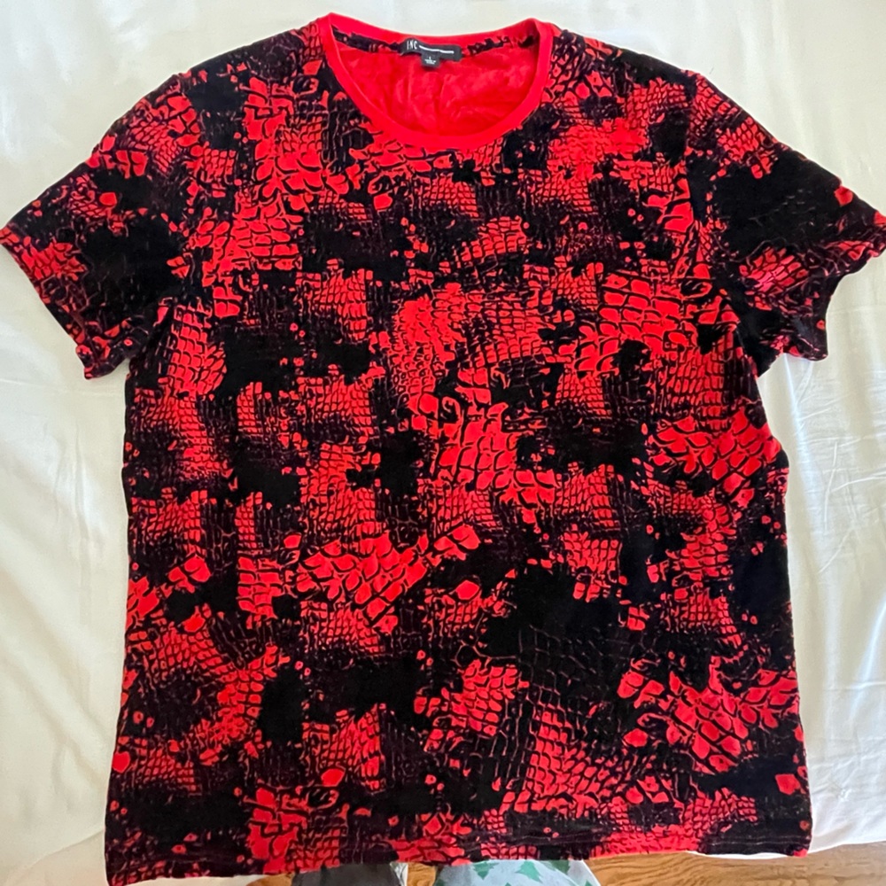 INC Red and black velvet “crocodile skin” tee